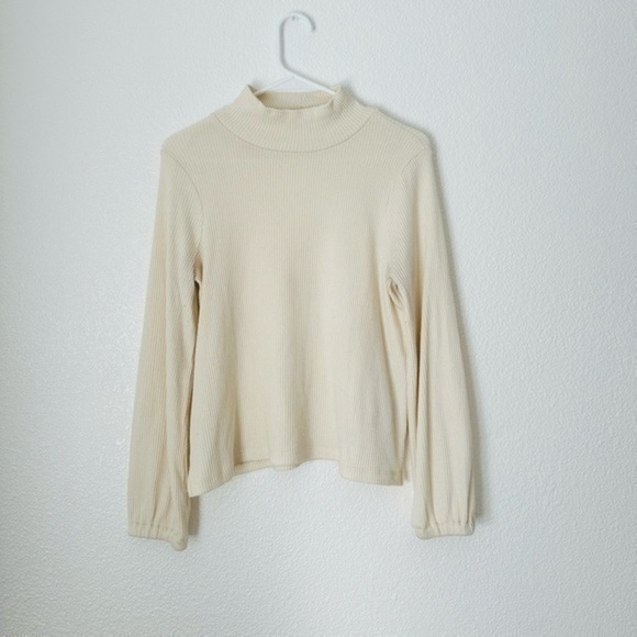 Madewell Sweaters - Madewell Sweater Women’s S Ivory Mock Neck Bubble Sleeve Lightweight Pullover